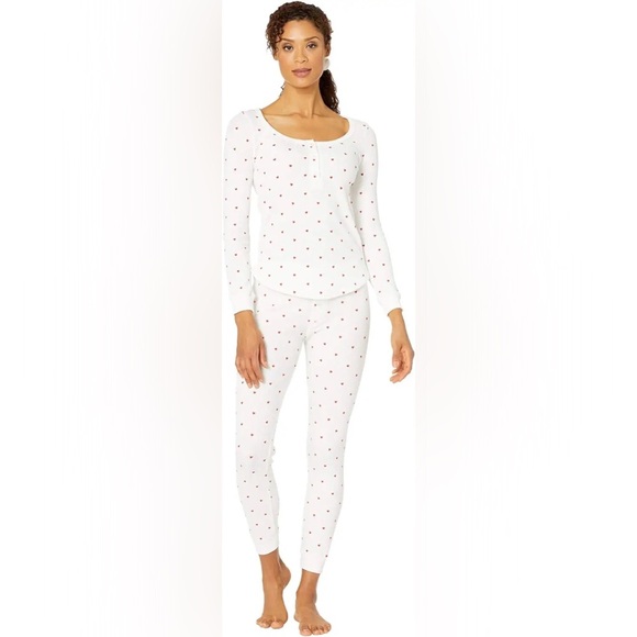 NWT Revolve Plush Thermal Heart Pajama‎ Scrunchie Set in White Red - Picture 1 of 7